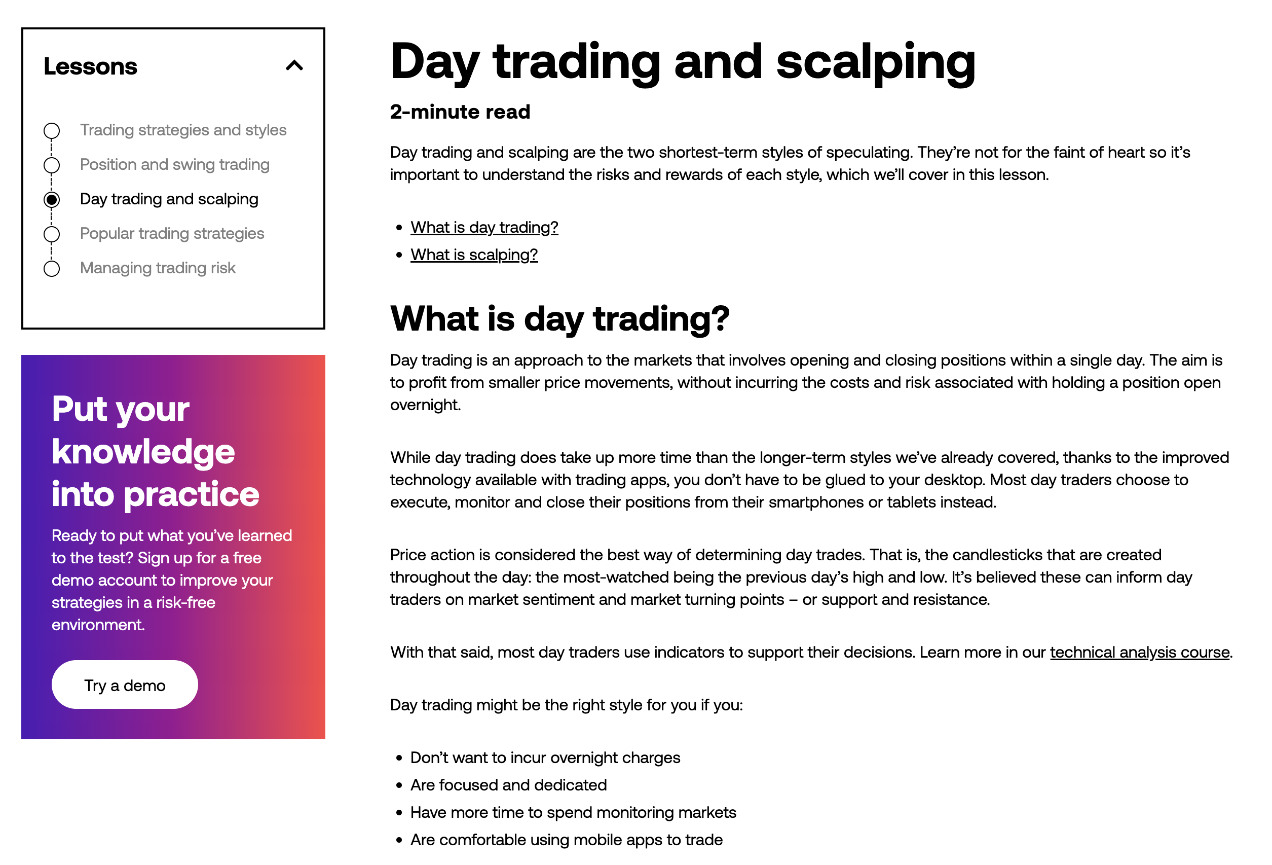 Education on day trading and scalping at City Index