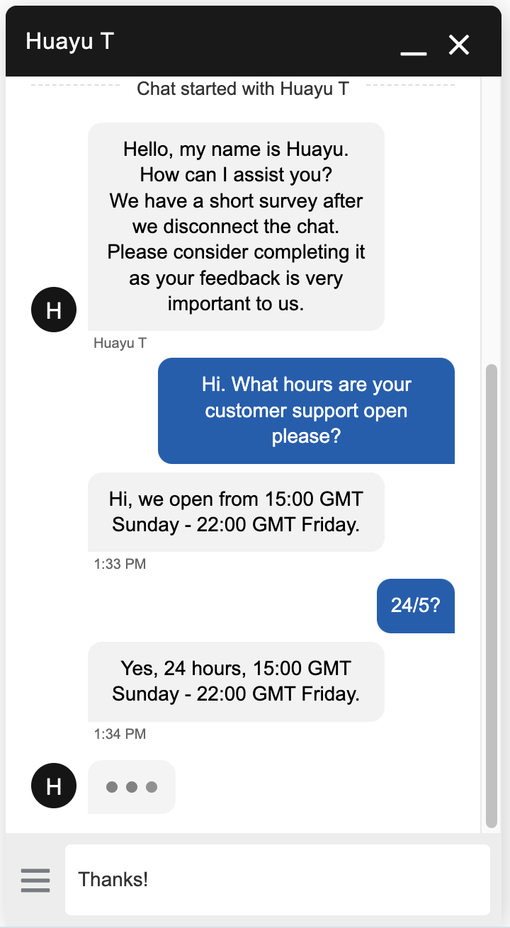 Live chat support at City Index