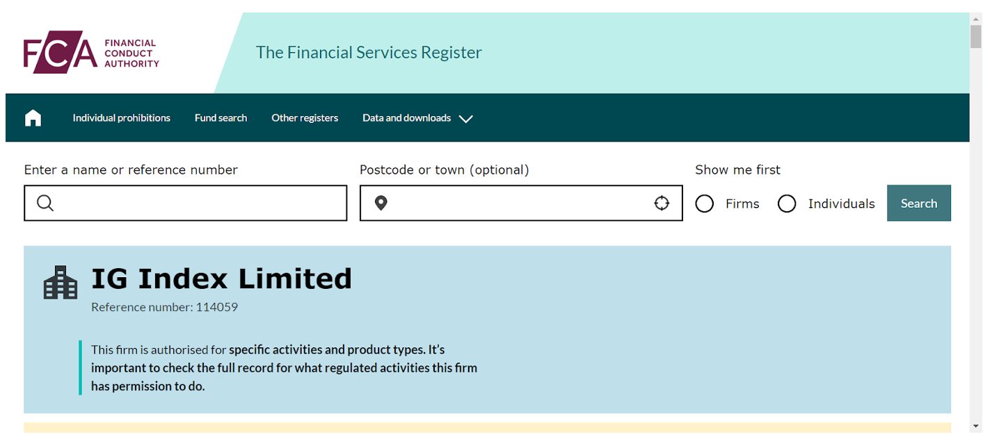 Results of running IG through the FCA's broker database