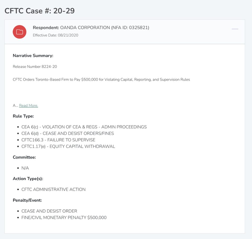 Information on OANDA Corporation CFTC dispute