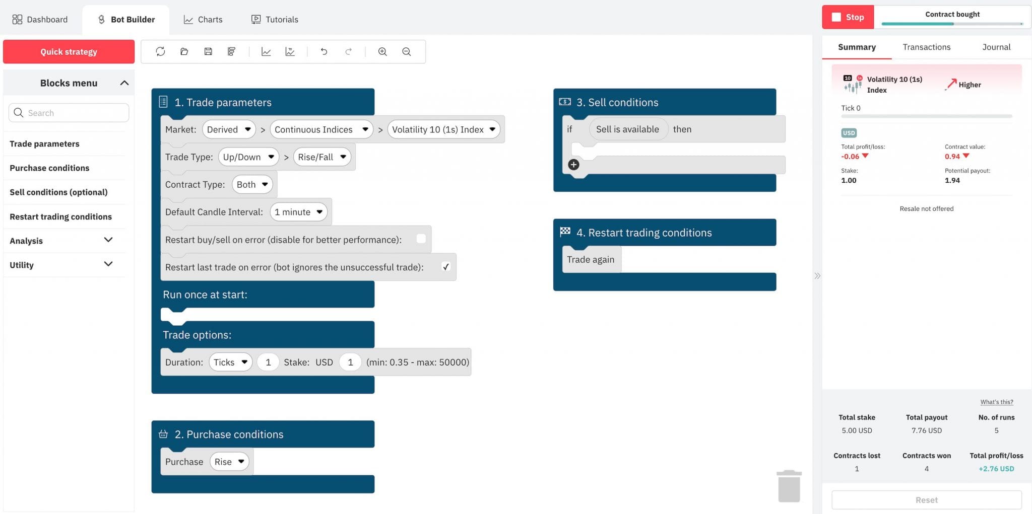 Configuring Deriv Bot strategy