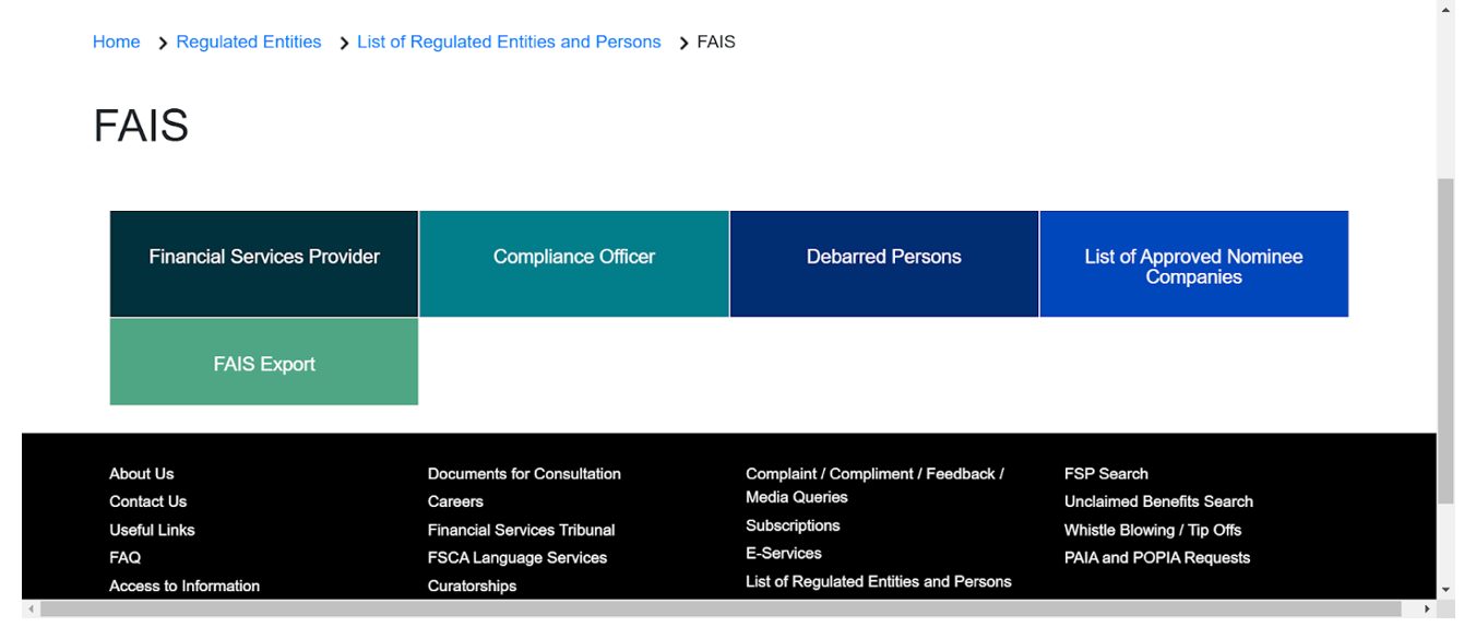 Where to find regulated brokers on FSCA website