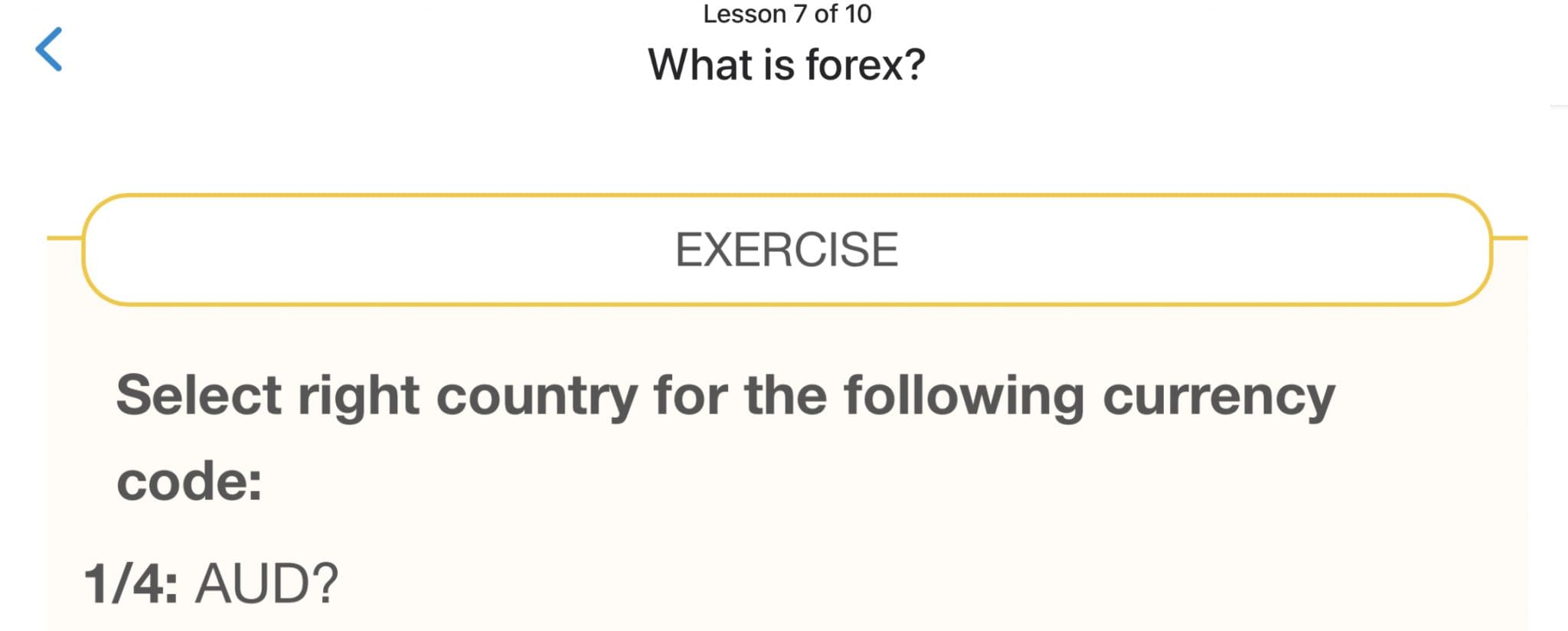 Answering forex trading exercise on IG Academy App