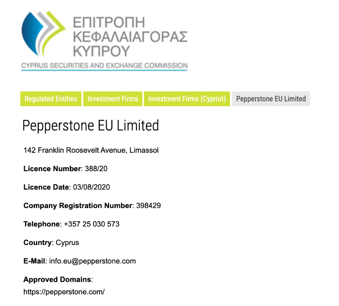 Pepperstone broker regulated on Cyprus register