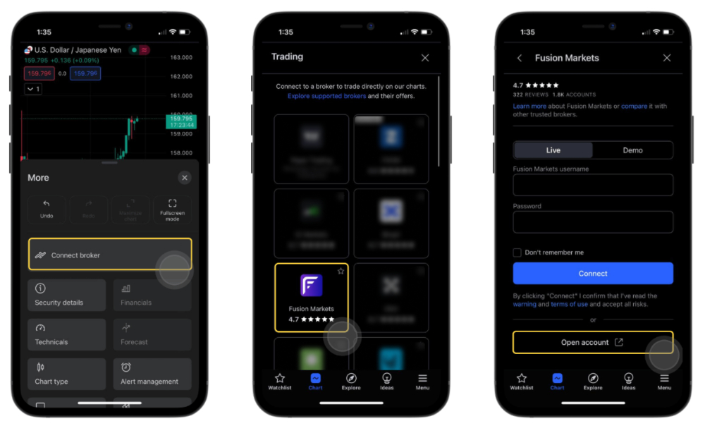 Setting up Fusion Markets account on TradingView app