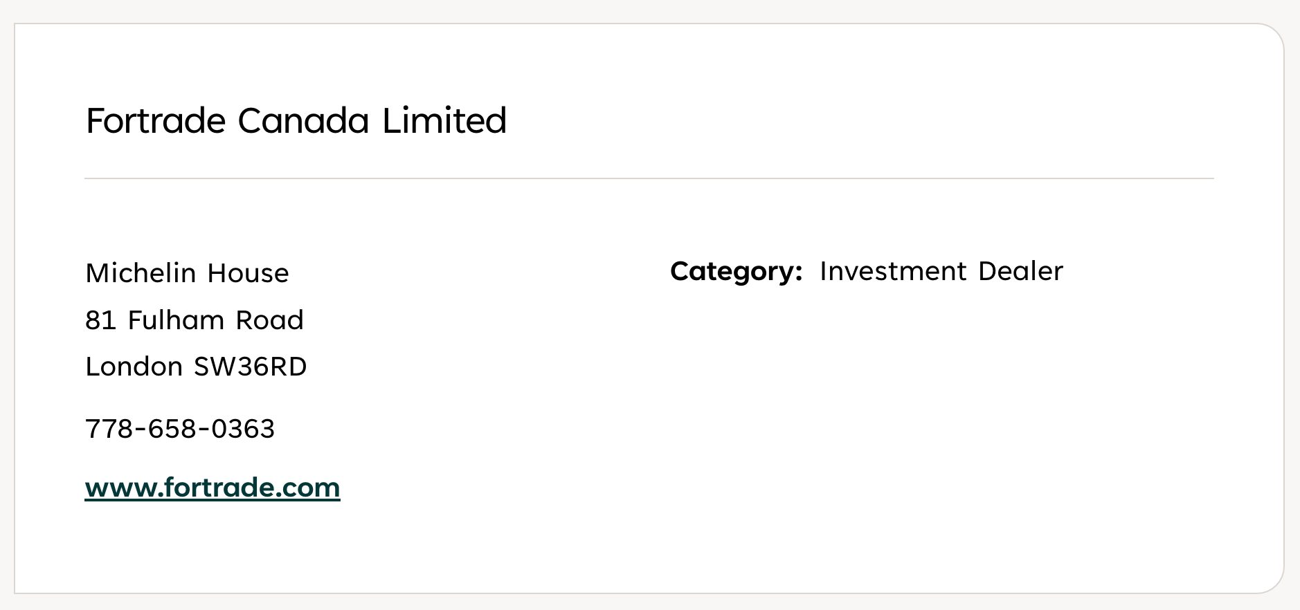 Fortrade forex broker on Canadian regulator database