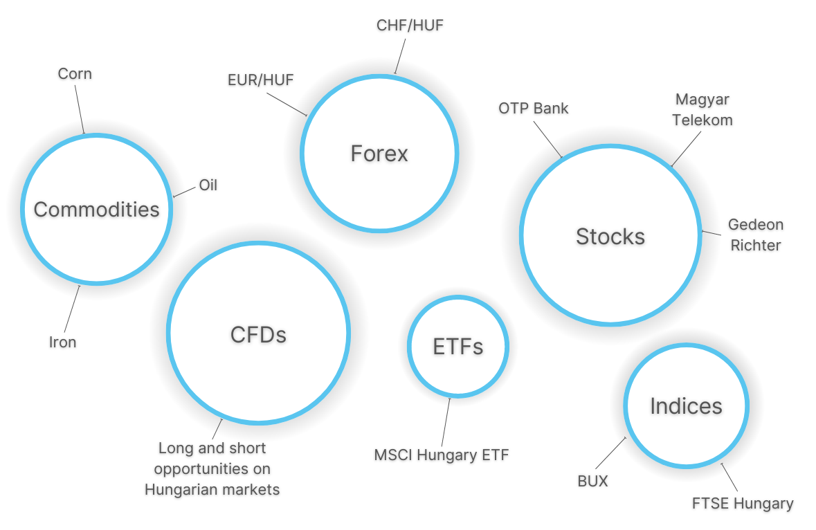 Infographic showing popular day trading markets in Hungary