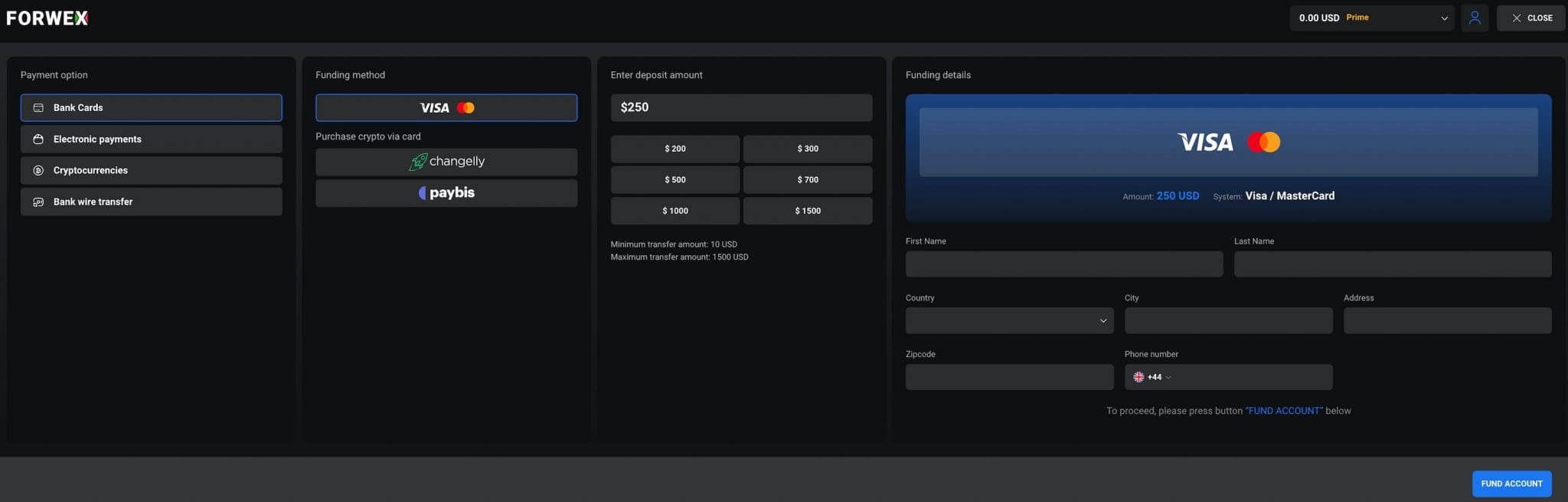 Cashier portal in Forwex client area