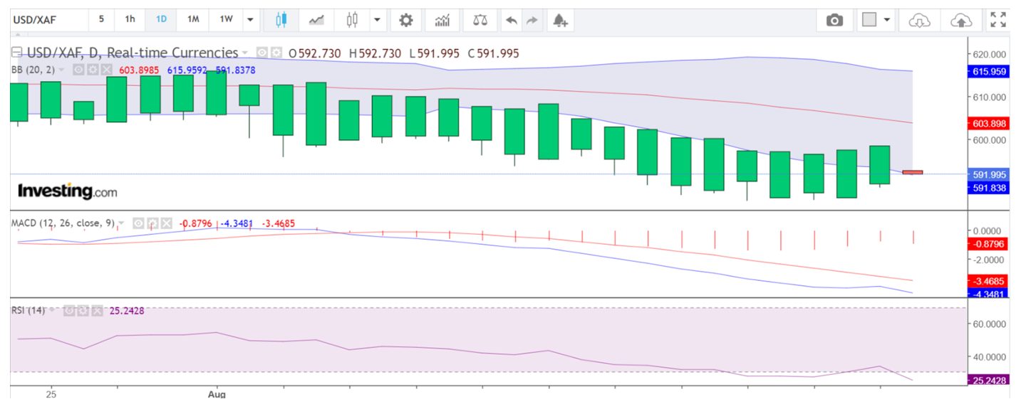 Daily chart showing USD vs CAF for a forex trade