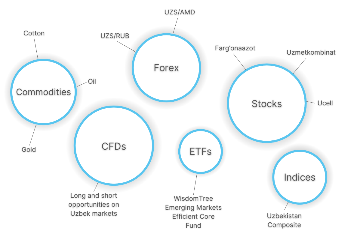 Infographic showing popular day trading markets in Uzbekistan