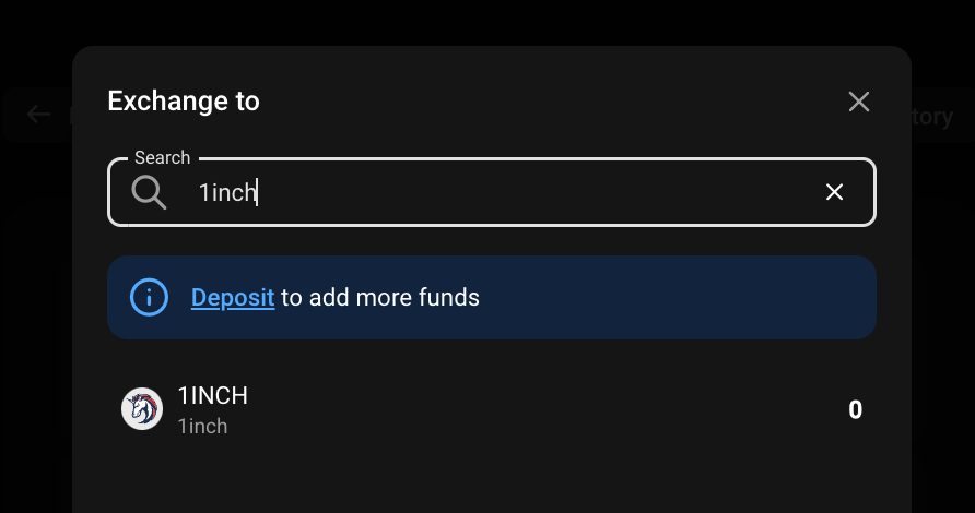 Depositing funds in 1INCH on PrimeXBT platform