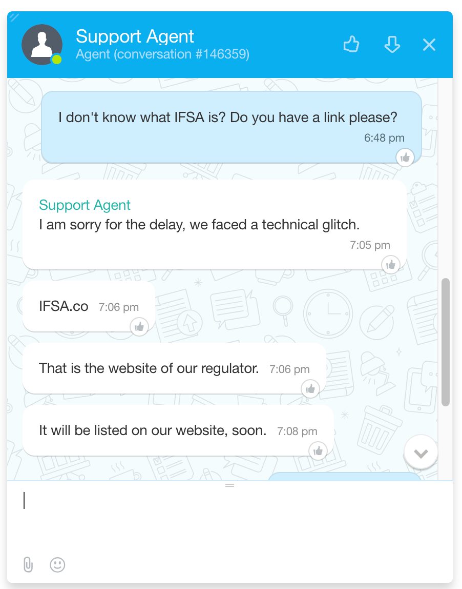 Conversation with UnitedPips customer support team on live chat