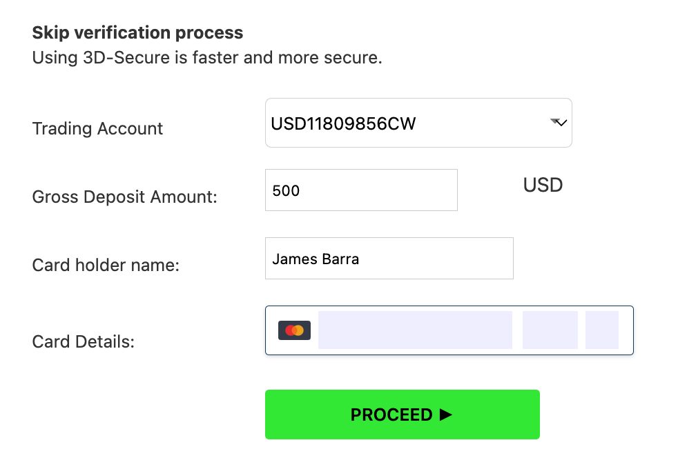 Making a card deposit to IC Markets trading platform