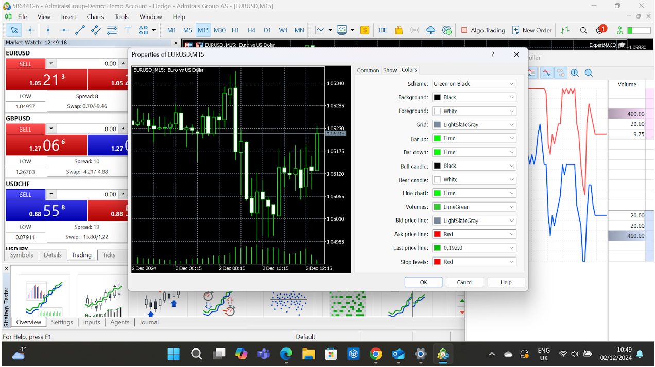 Adjusting chart settings on MetaTrader 5 desktop platform