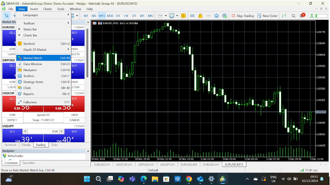 Opening Market Watch on MetaTrader 5