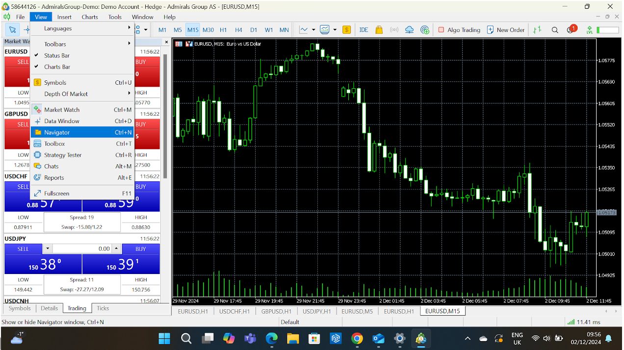 Opening Navigator window in MetaTrader 5