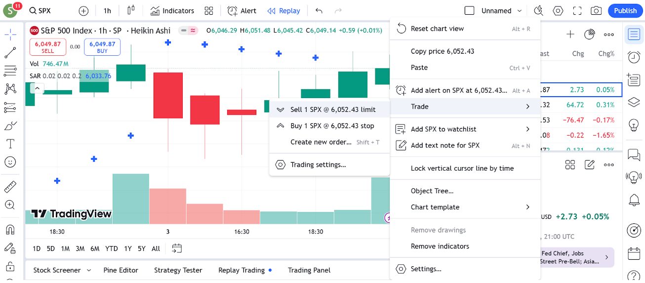 Making a trade through TradingView platform