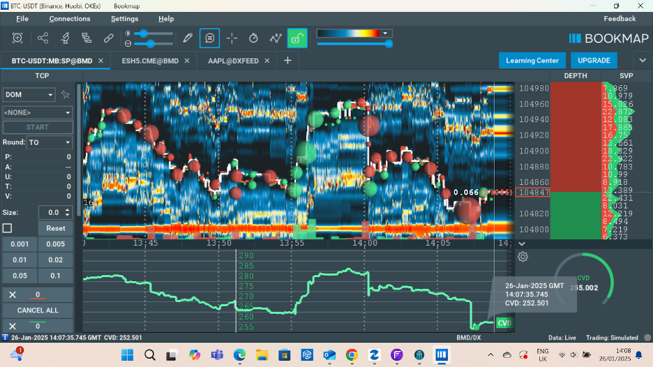 Cumulative Volume Delta feature added to Bookmap software