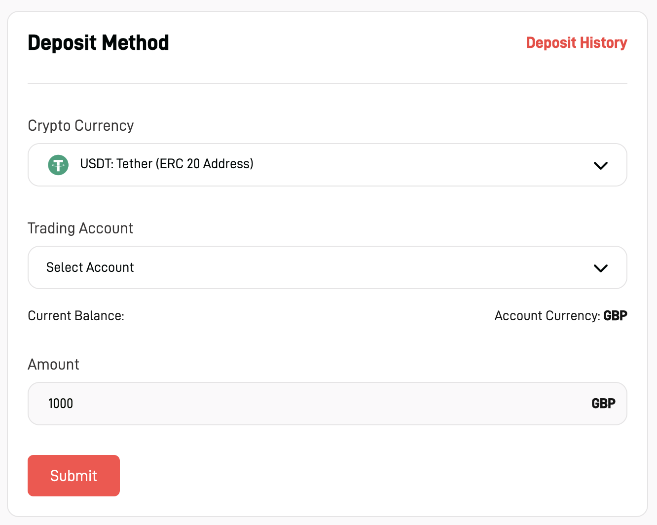 Making a deposit to CopyRack platform with Tether