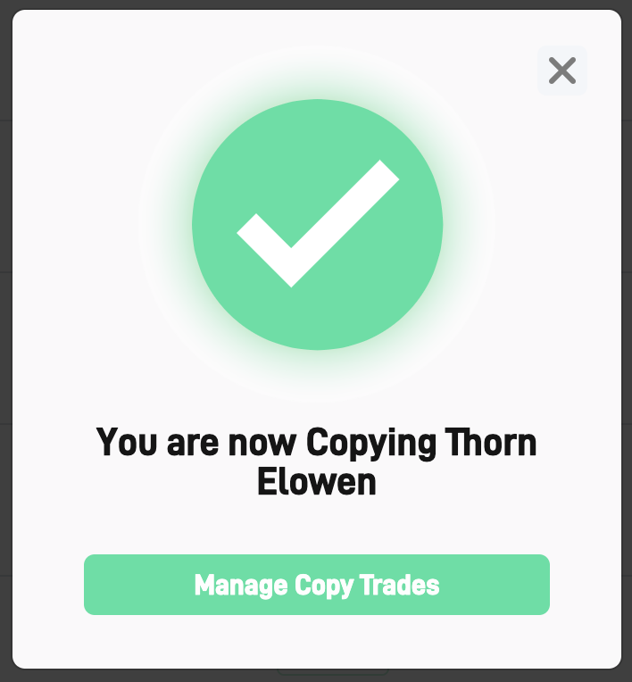 Notification that I'm copying a trader on CopyRack platform