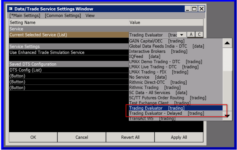 Configuring settings for Sierra Chart simulator